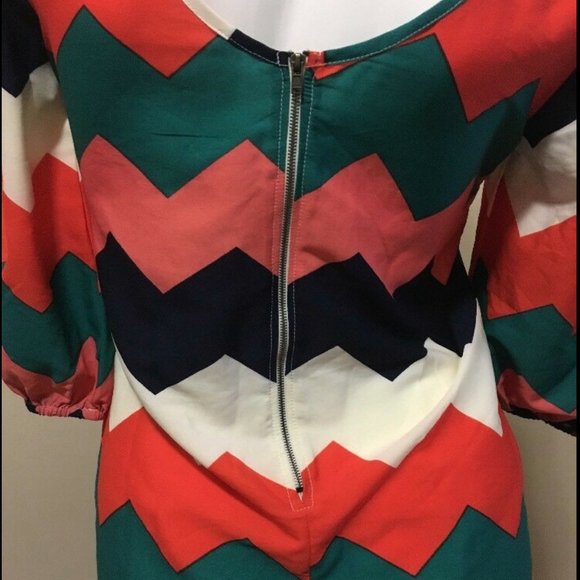 SOLD——Colorful Chevron Striped Loose Dress - Picture 6 of 8